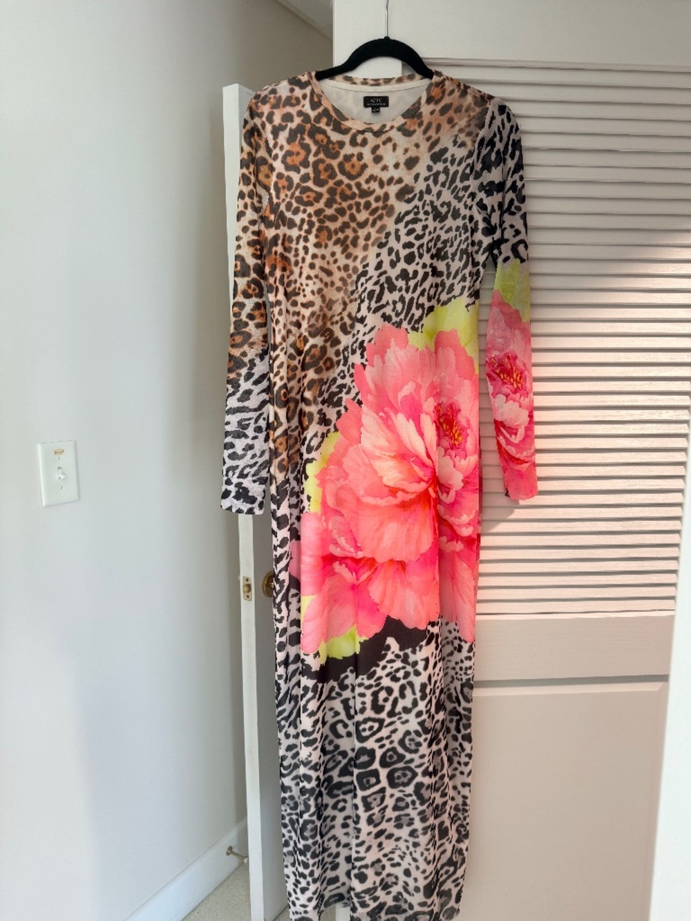 AFRM Didi Animal Floral Print Long Sleeve Mesh Maxi Dress.
